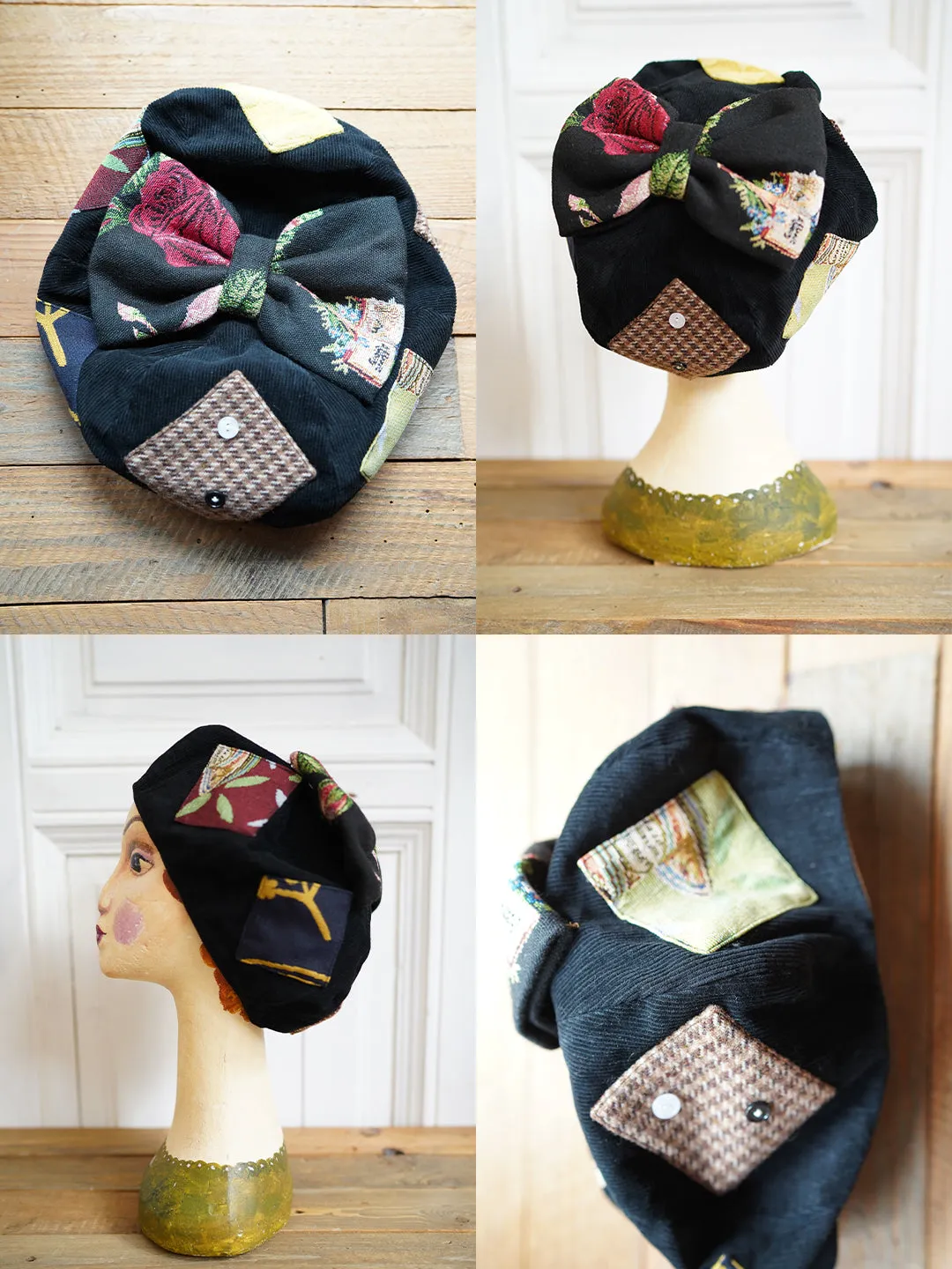 Unlogical Poem Illustration Print Patchwork Beret