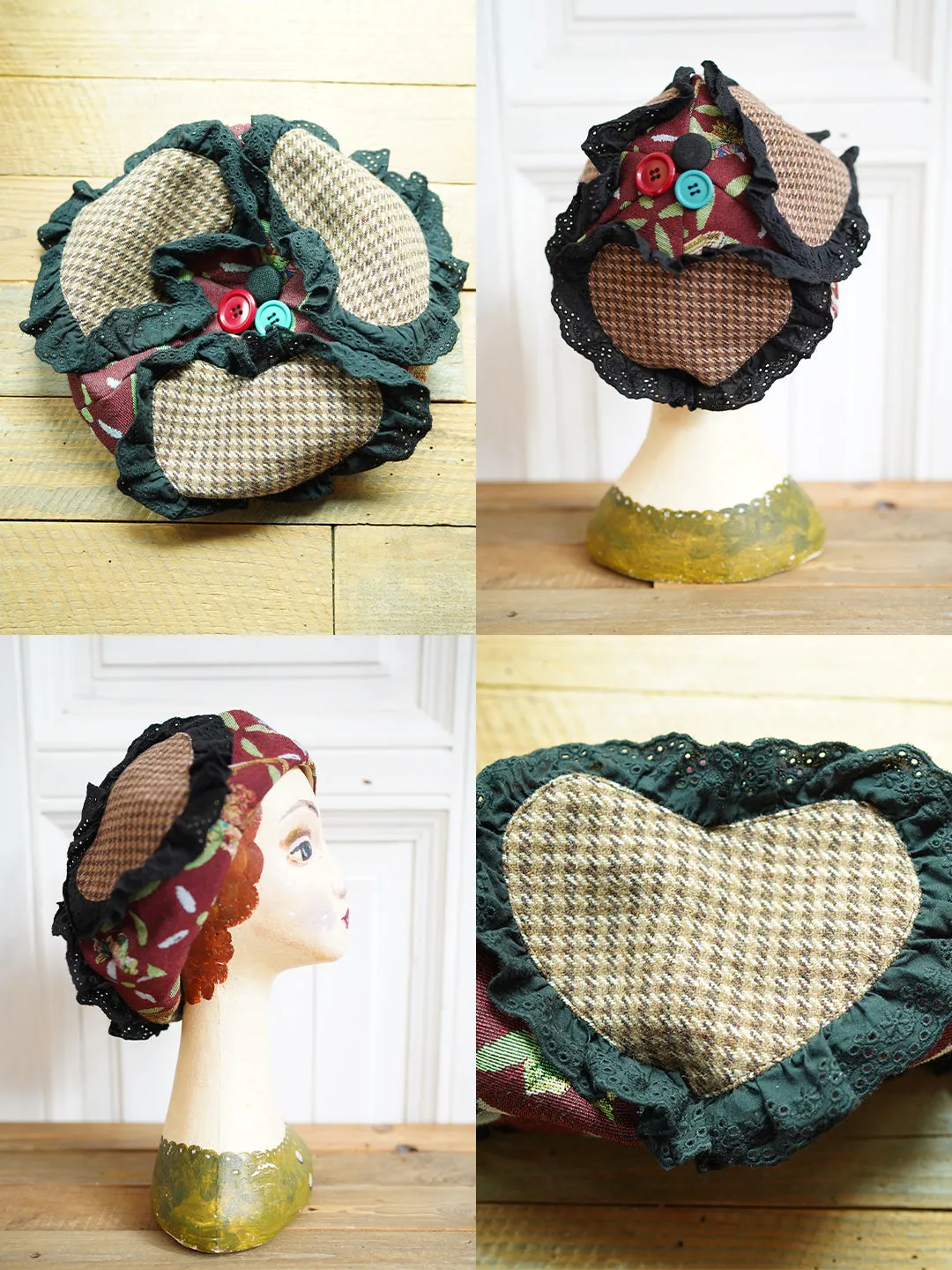 Unlogical Poem Illustration Print Patchwork Beret