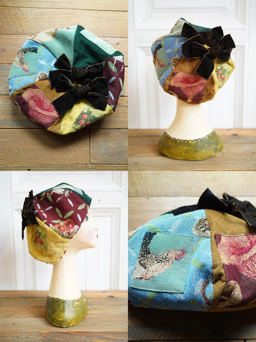 Unlogical Poem Illustration Print Patchwork Beret