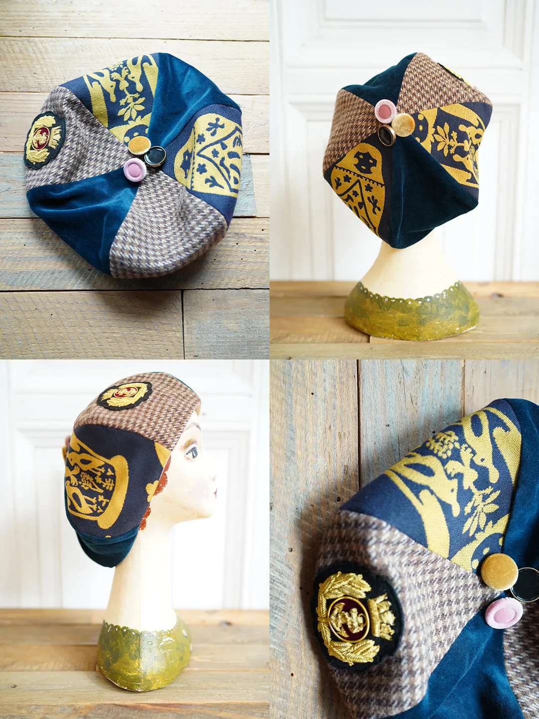 Unlogical Poem Illustration Print Patchwork Beret