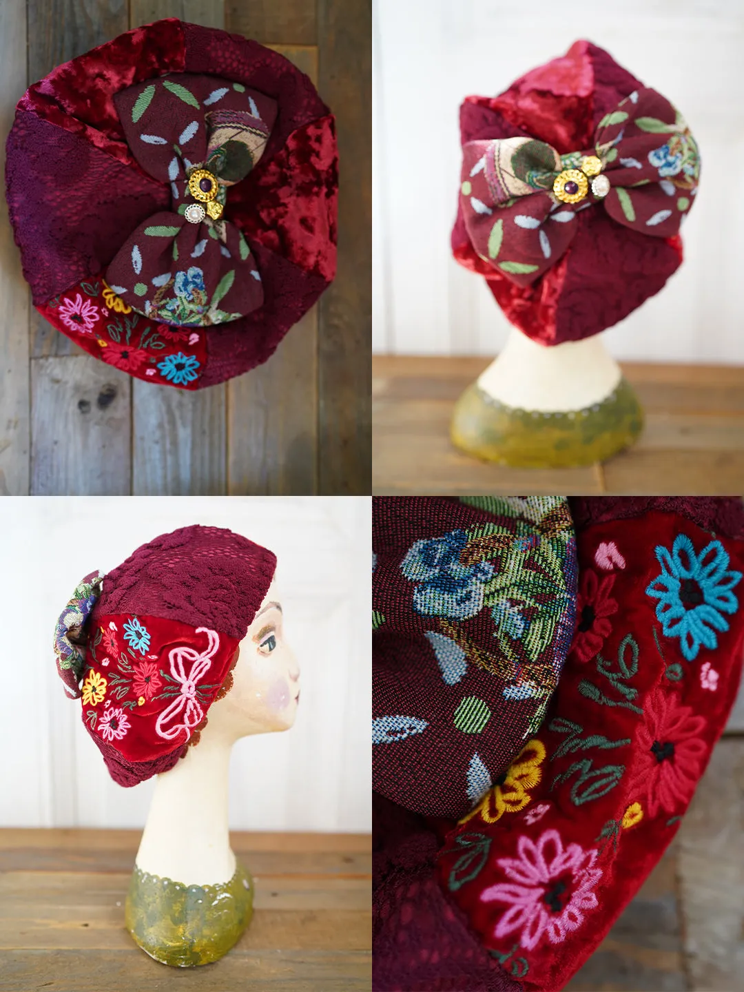 Unlogical Poem Illustration Print Patchwork Beret