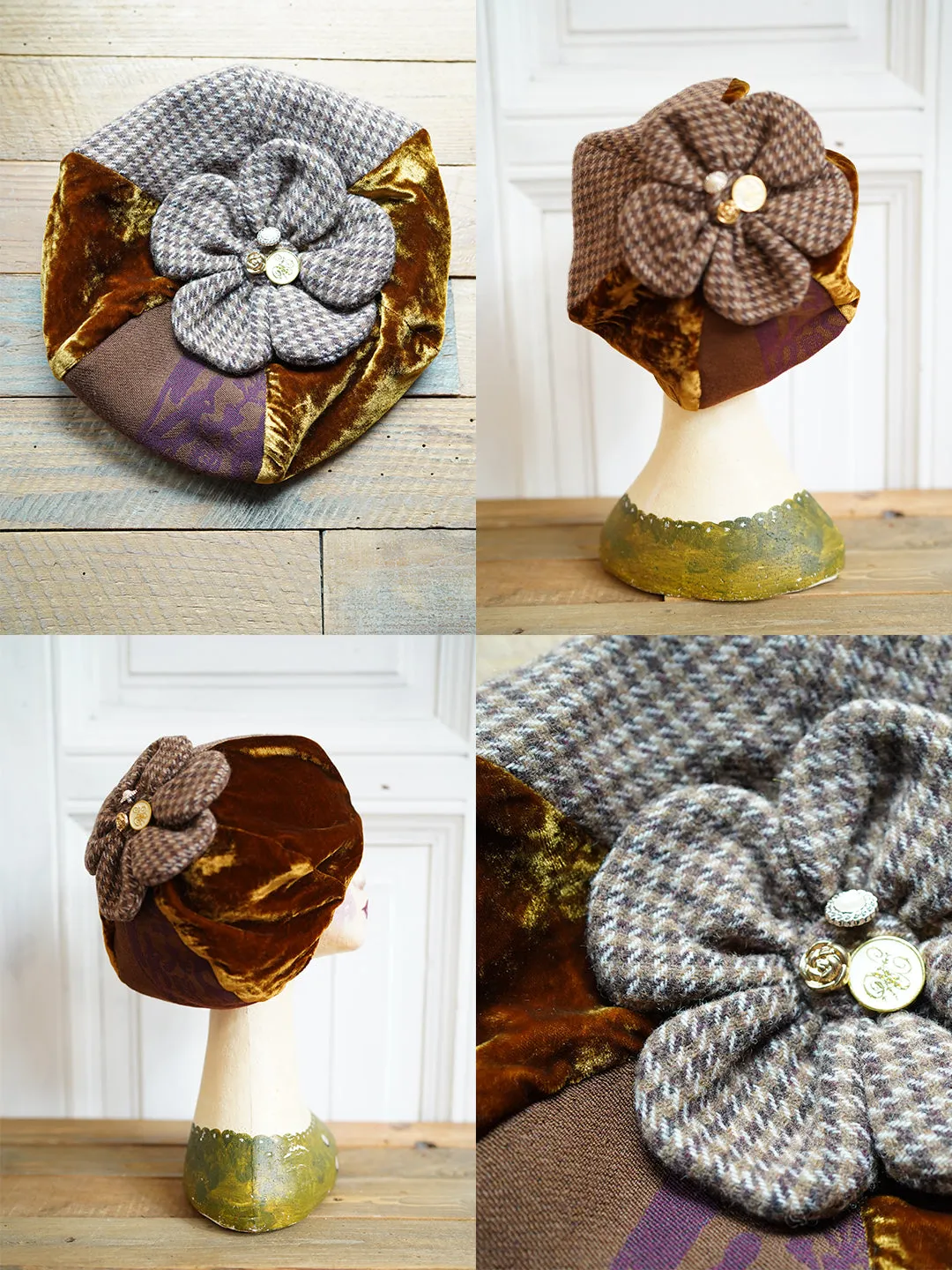 Unlogical Poem Illustration Print Patchwork Beret