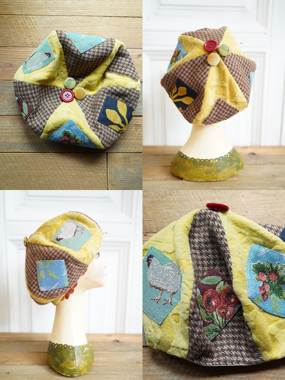 Unlogical Poem Illustration Print Patchwork Beret