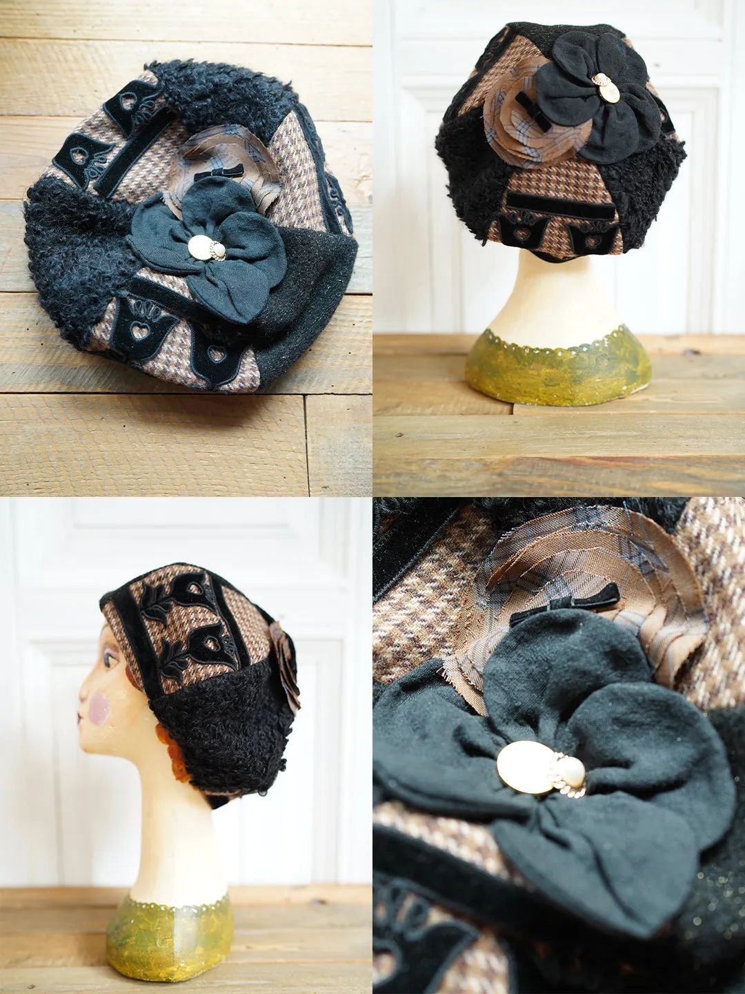 Unlogical Poem Illustration Print Patchwork Beret