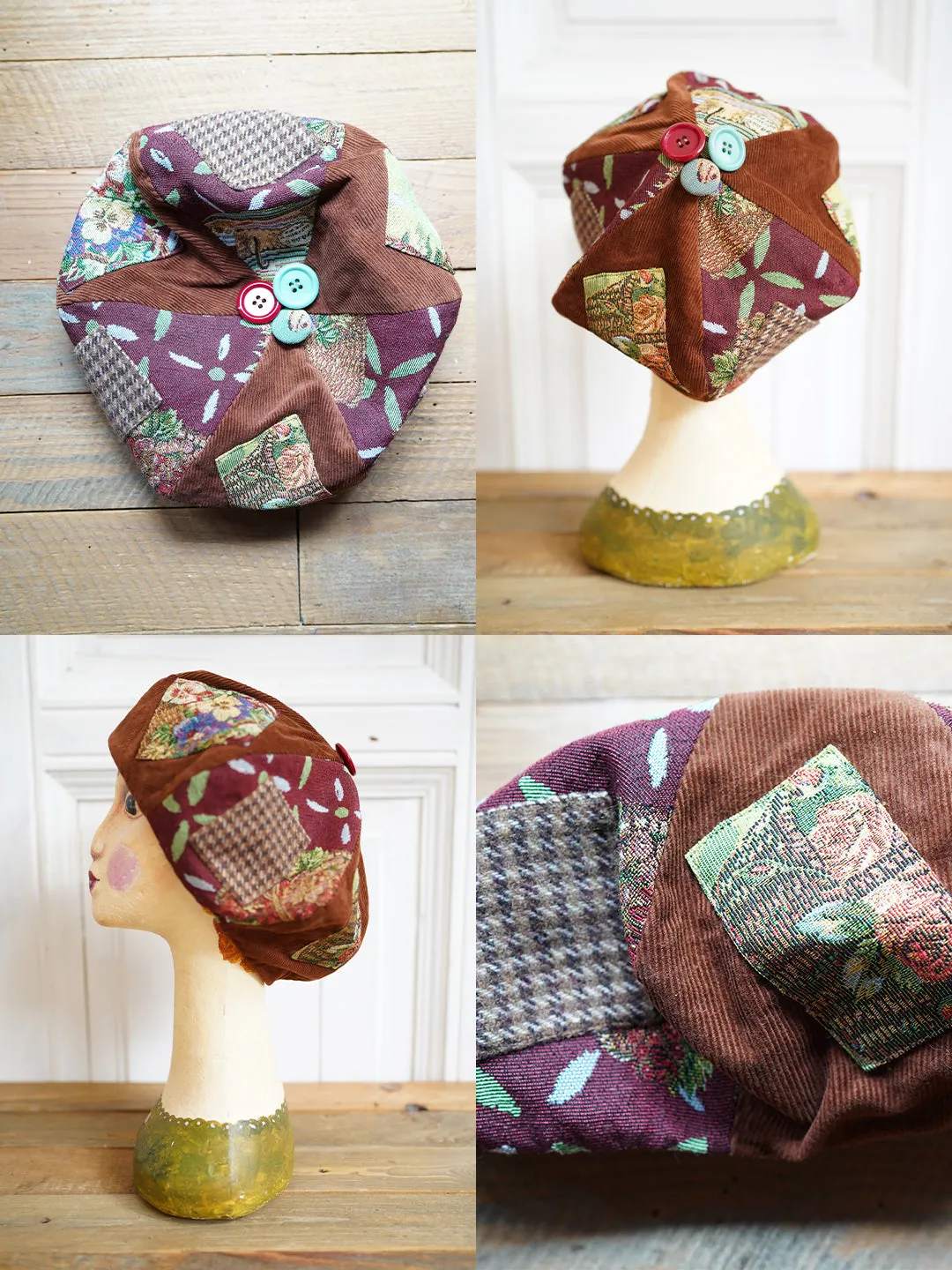 Unlogical Poem Illustration Print Patchwork Beret
