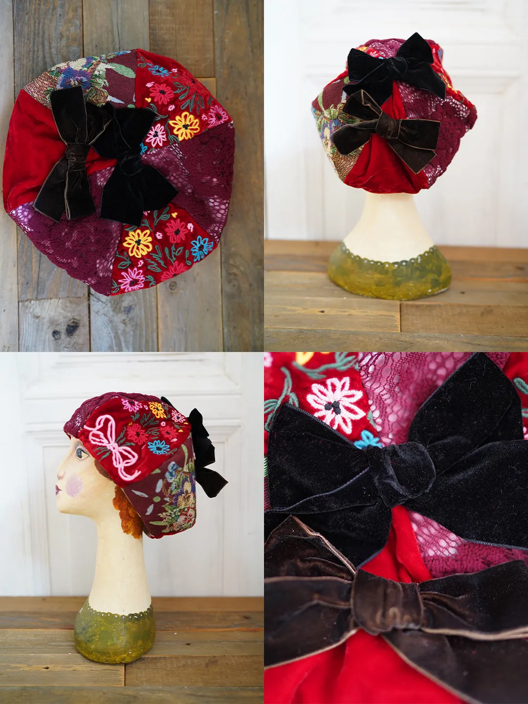 Unlogical Poem Illustration Print Patchwork Beret