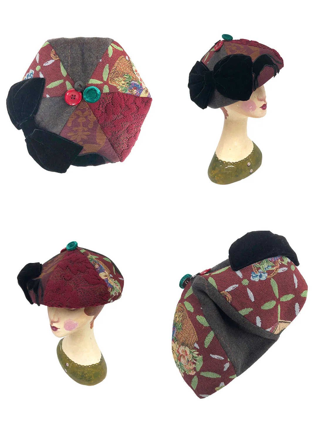 Unlogical Poem Illustration Print Patchwork Beret