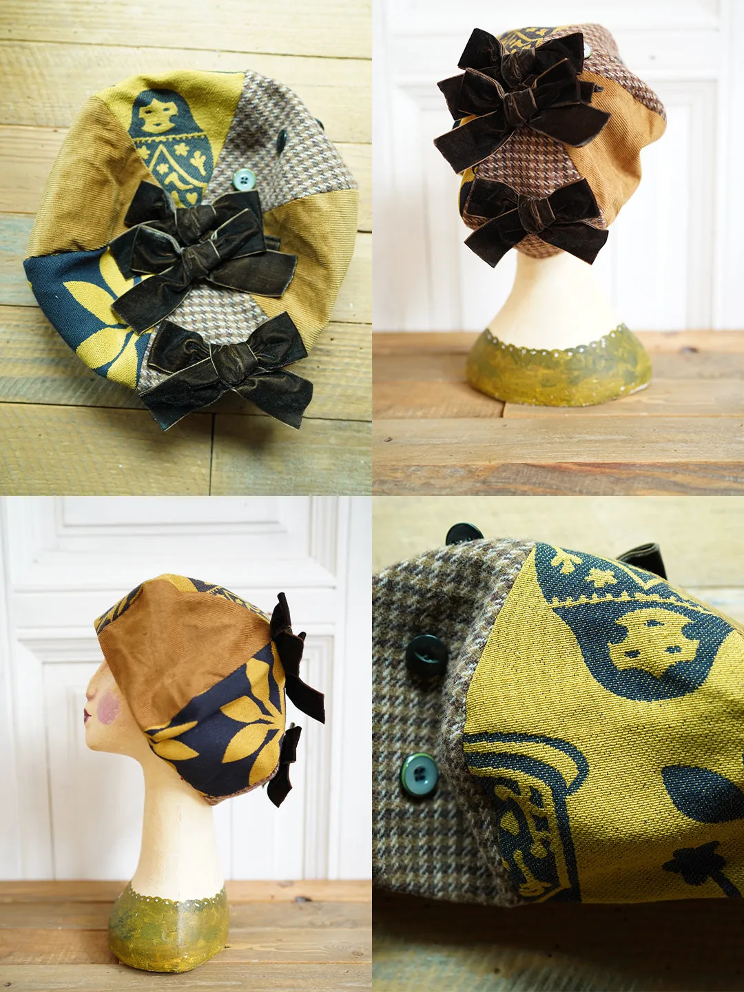 Unlogical Poem Illustration Print Patchwork Beret