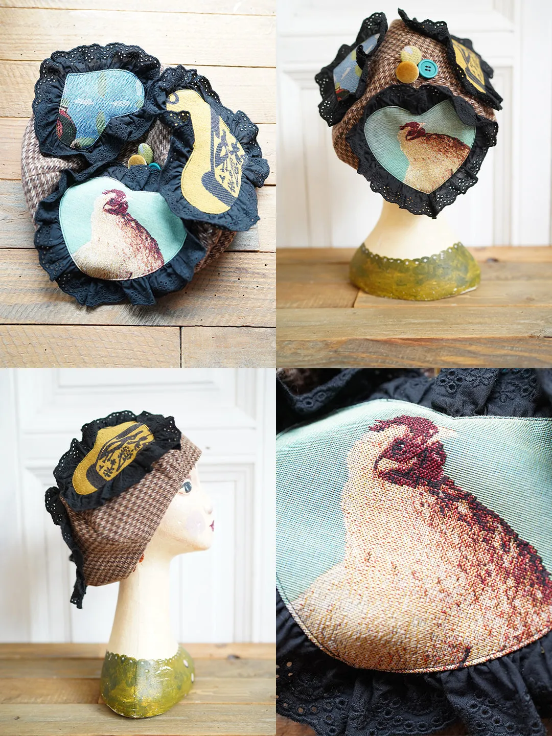 Unlogical Poem Illustration Print Patchwork Beret