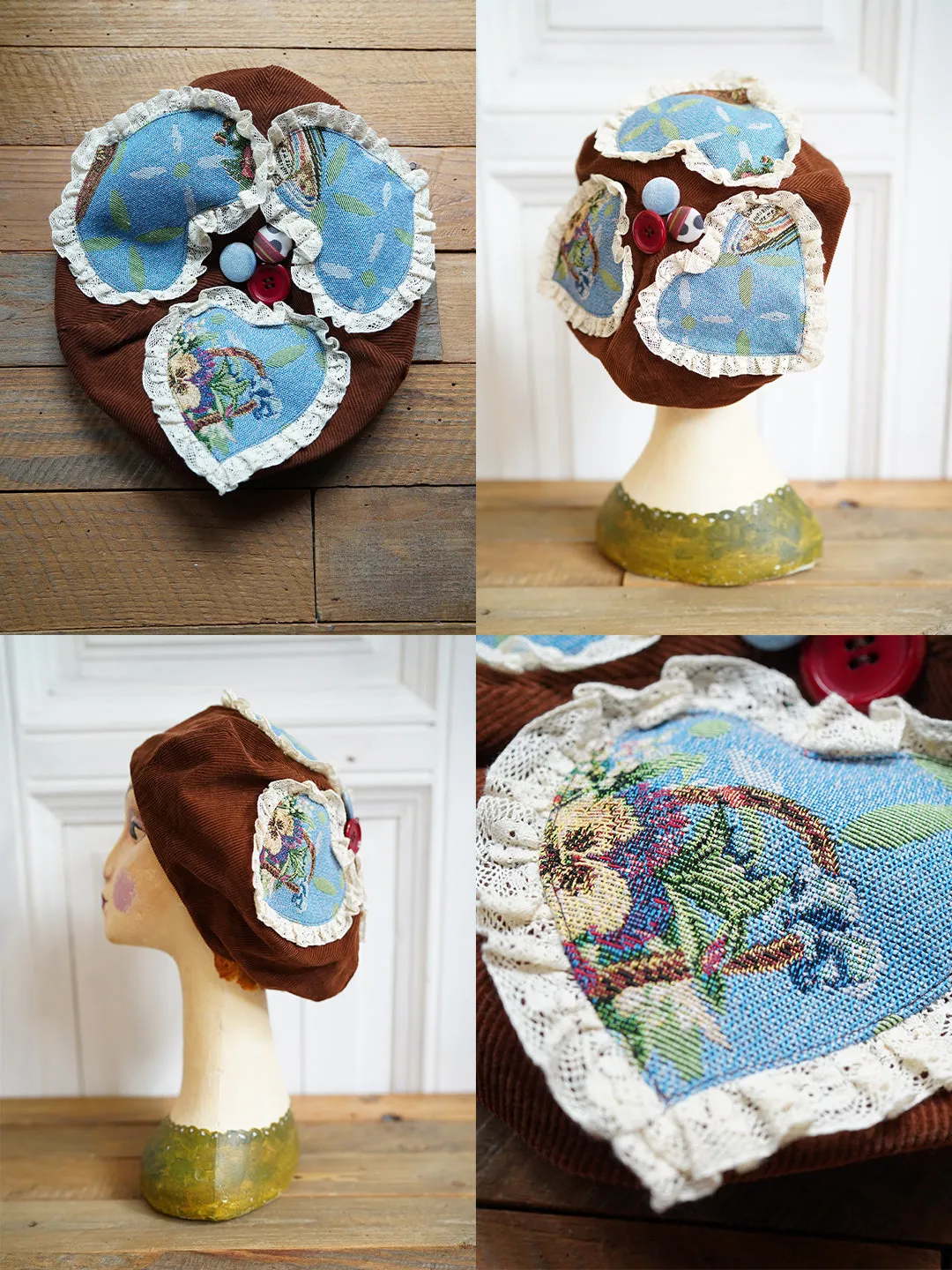 Unlogical Poem Illustration Print Patchwork Beret