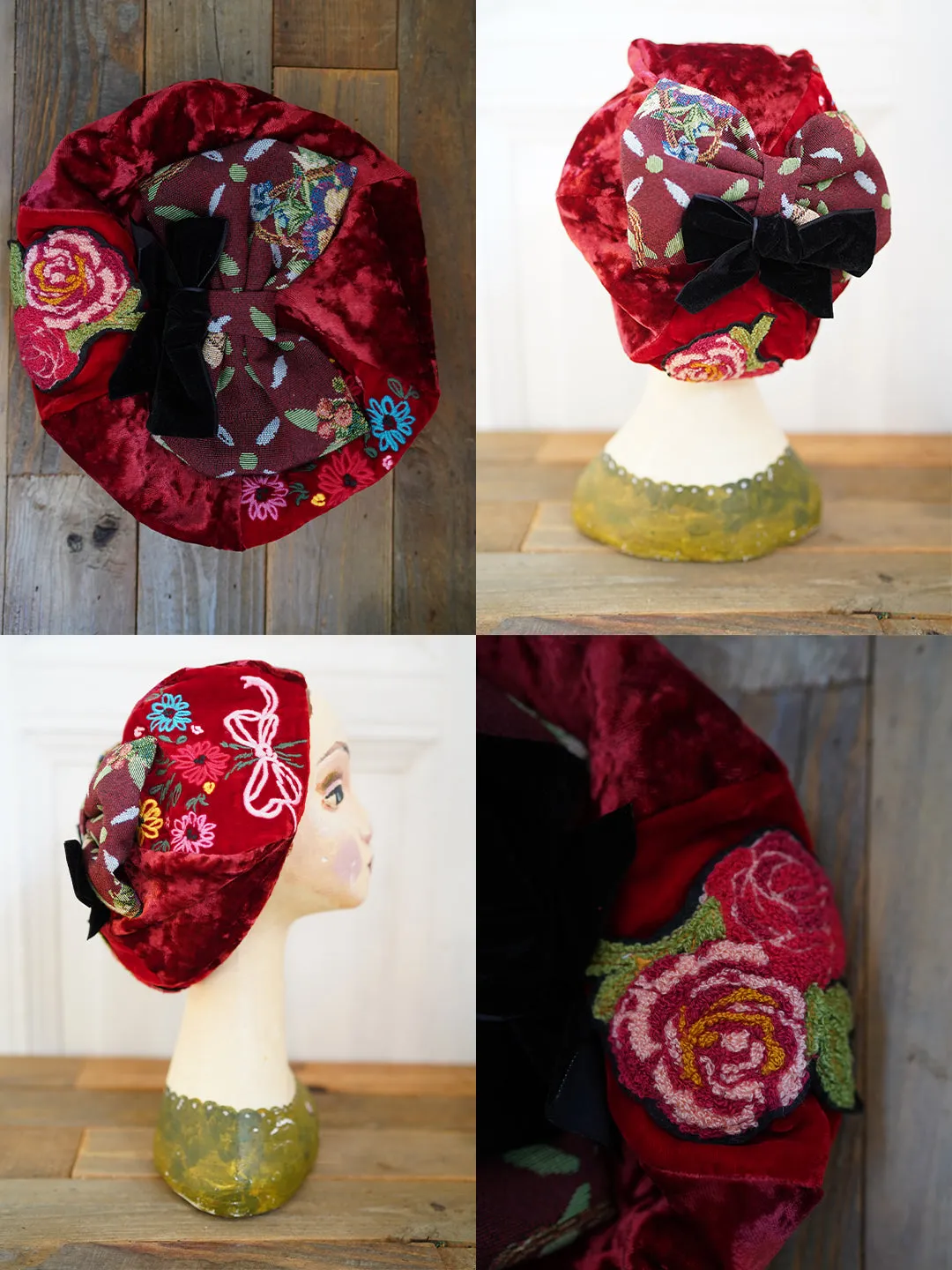 Unlogical Poem Illustration Print Patchwork Beret
