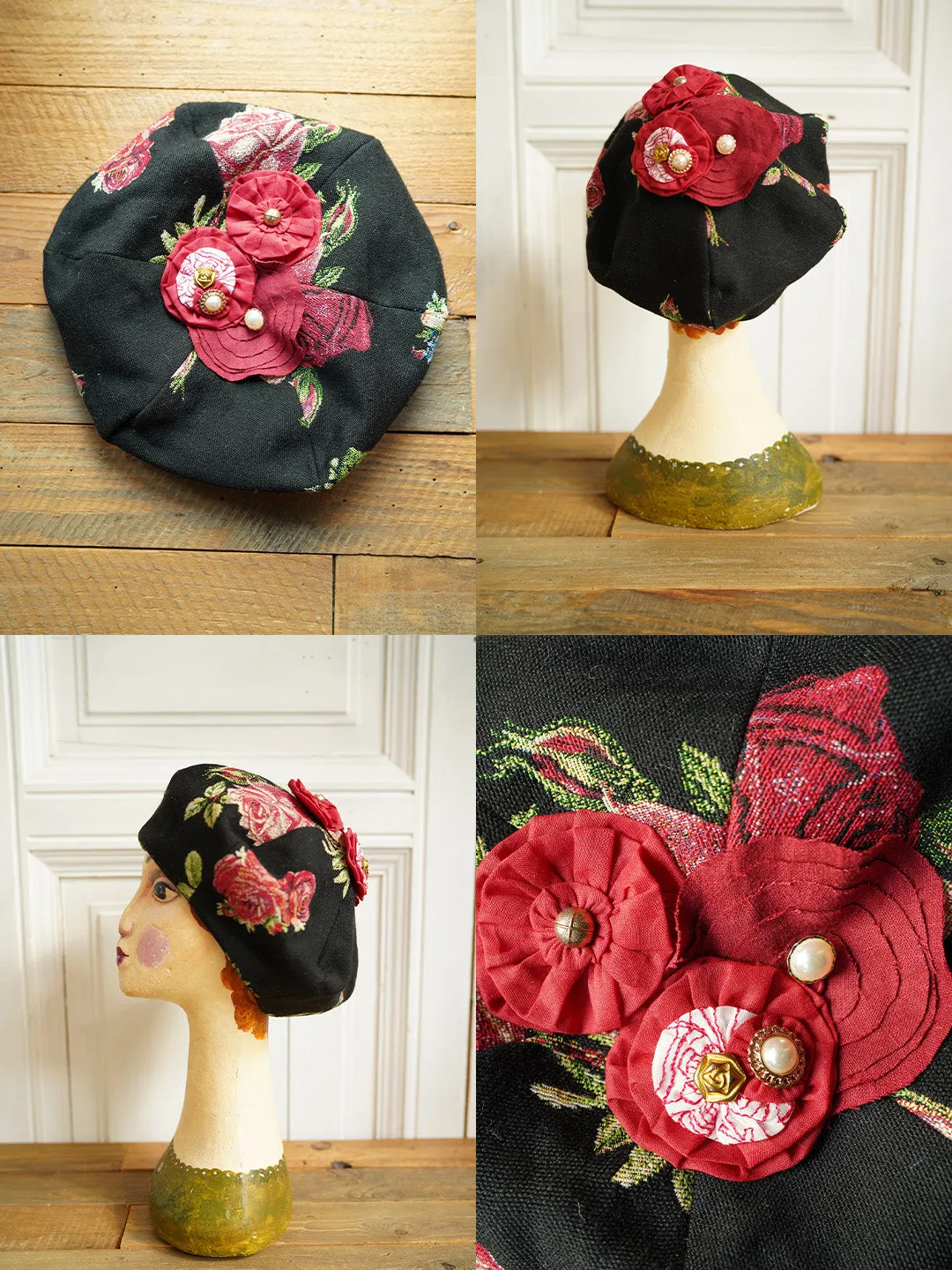 Unlogical Poem Illustration Print Patchwork Beret