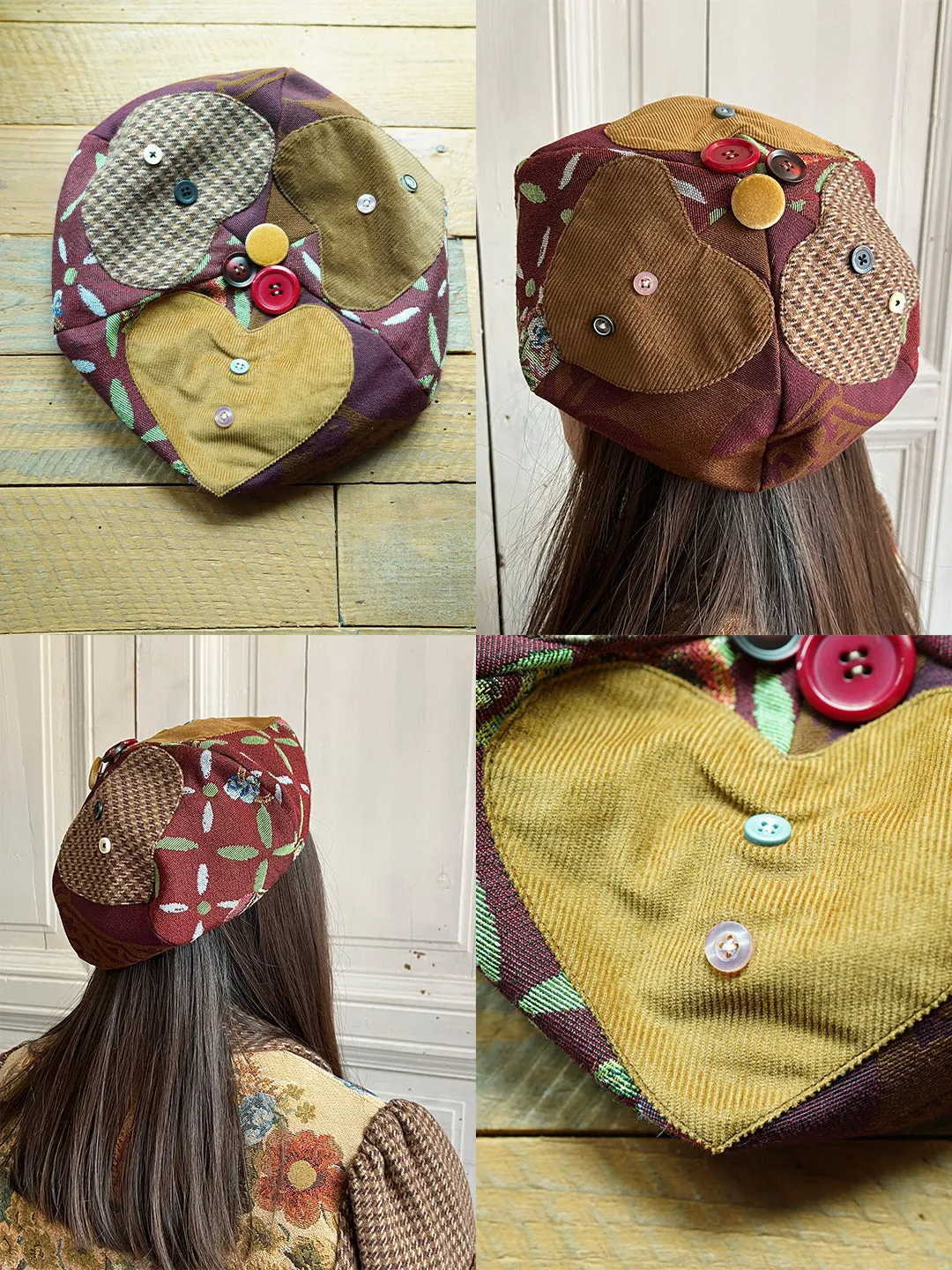 Unlogical Poem Illustration Print Patchwork Beret