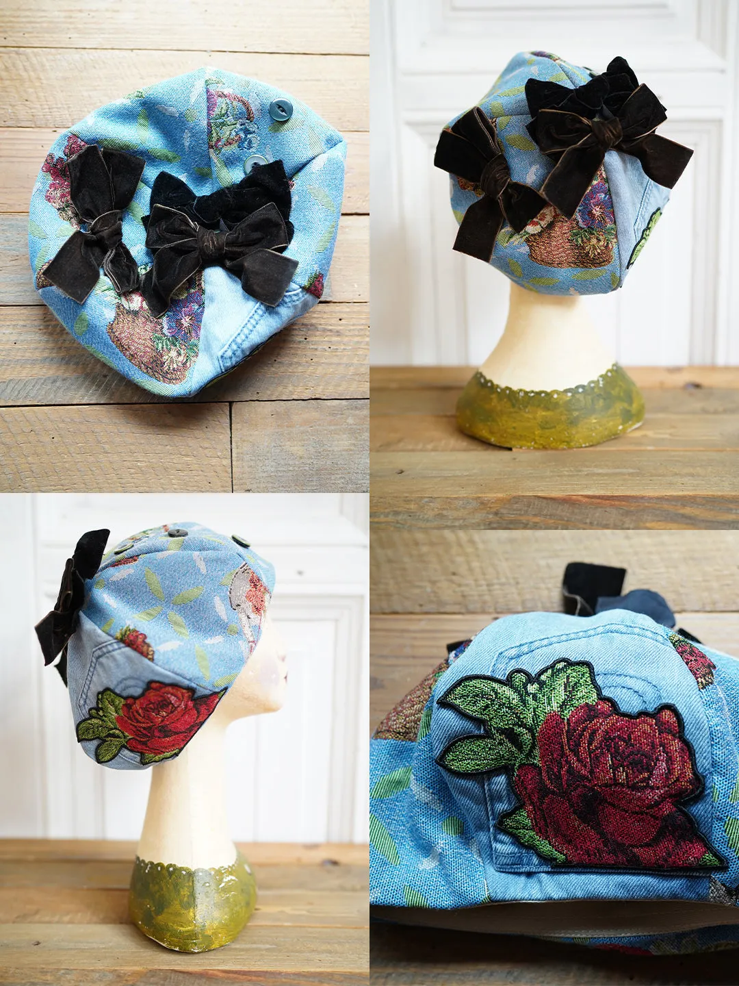 Unlogical Poem Illustration Print Patchwork Beret