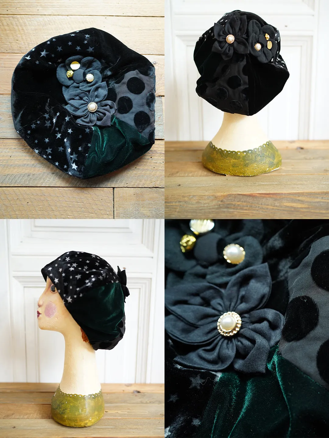 Unlogical Poem Illustration Print Patchwork Beret