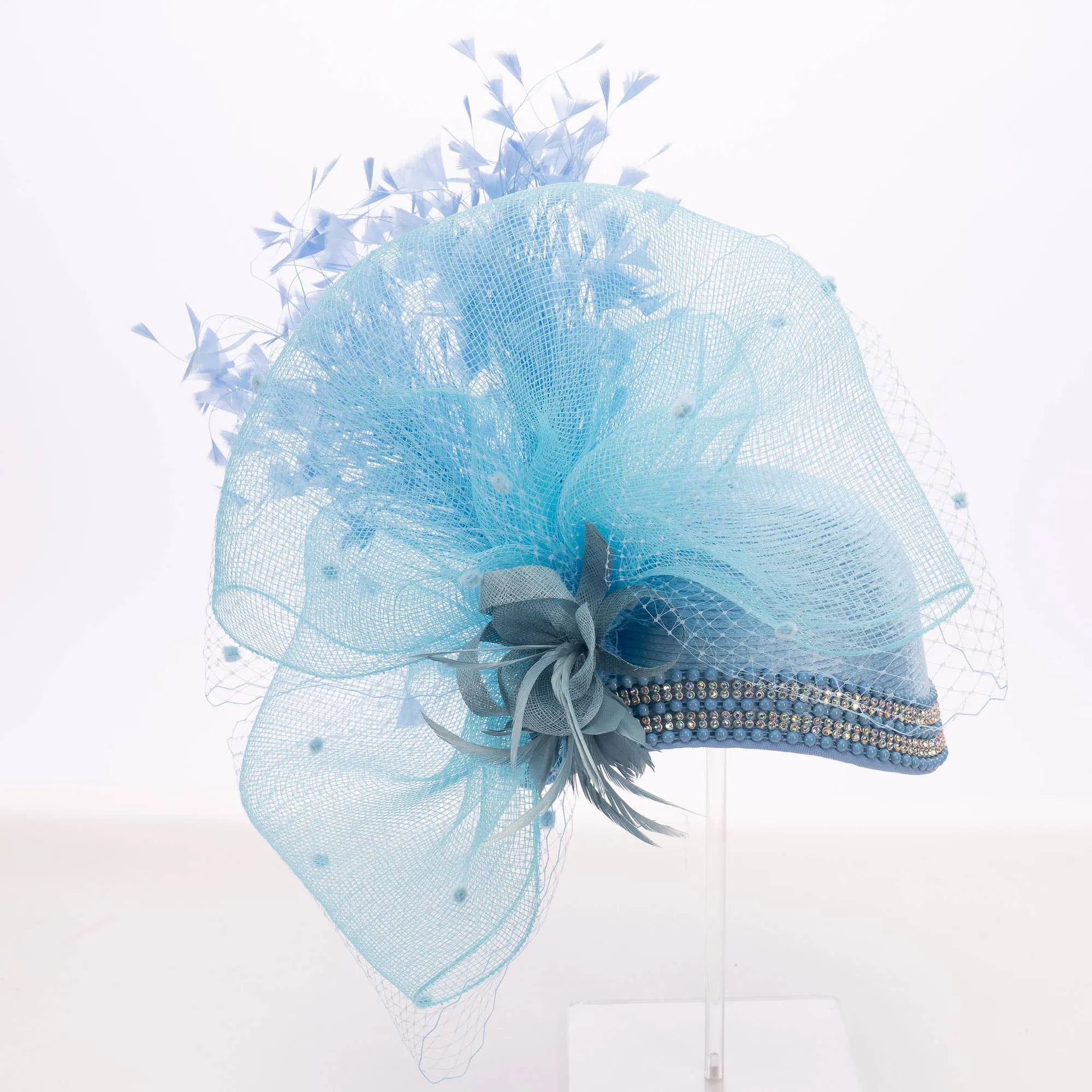 Variety Feather And Puff Crinoline Bow On Satin Cloche Base: Black