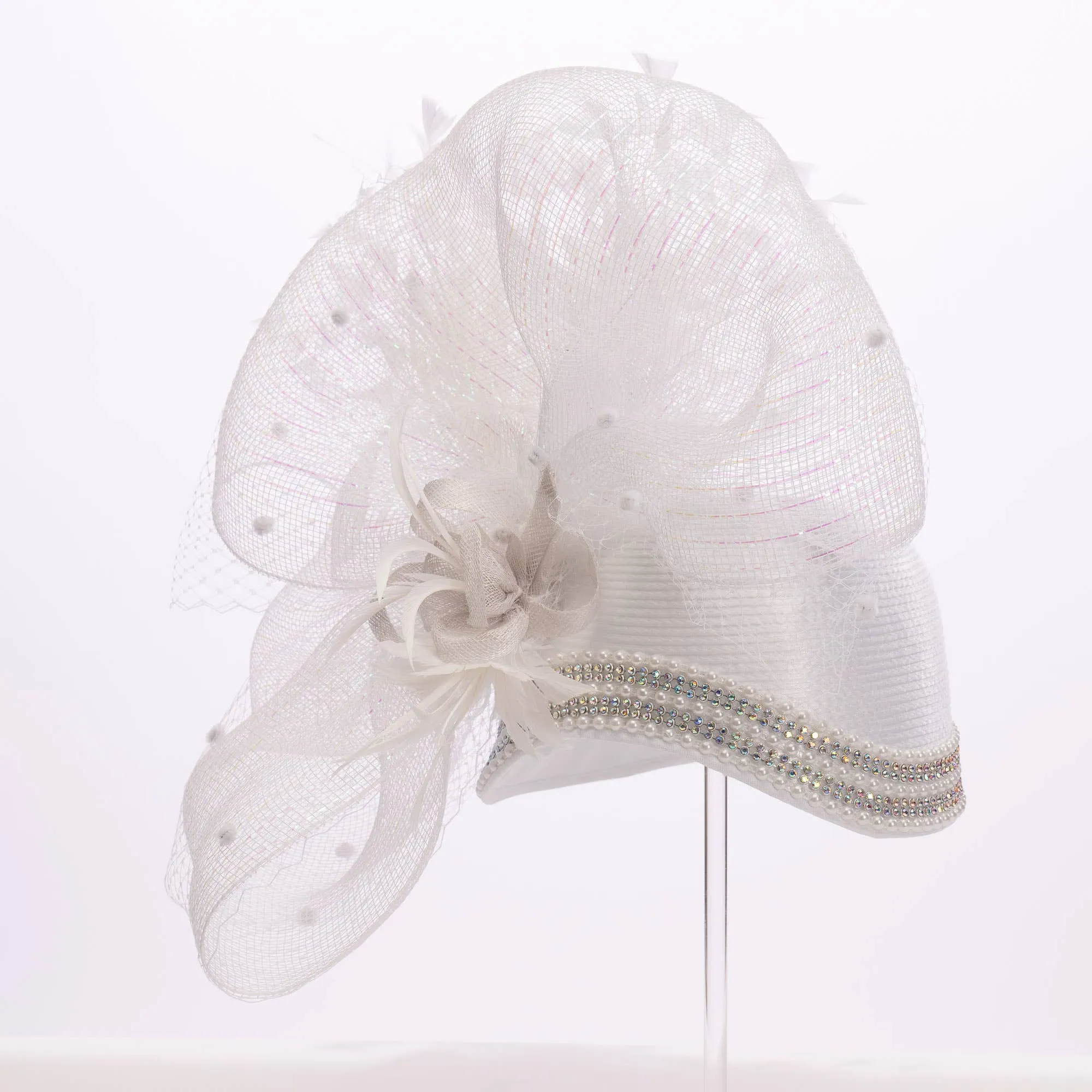 Variety Feather And Puff Crinoline Bow On Satin Cloche Base: Black