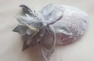 Vintage 40s 50s Hat  Laced small Teardrop Hat Feather fascinator Silver Grey fascinator, Silvergrey Teardrop hat fascinator