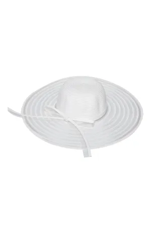 WHITE MESH STRIPE BOW SUMMER FLOPPY BRIM HAT