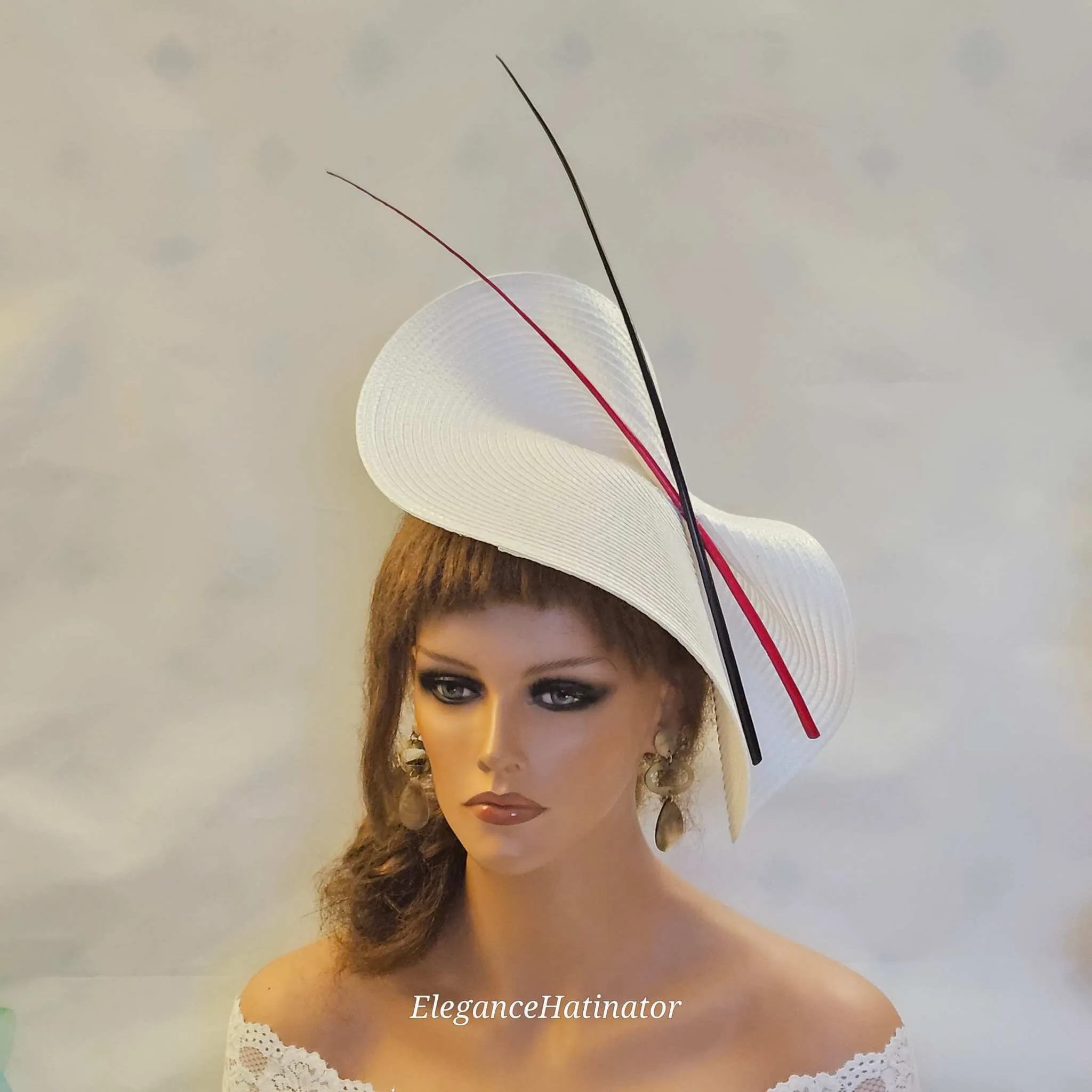 White, Red & Black fascinator Ascot Hat Race Wedding TeaParty Mother of the Bride Hatinator