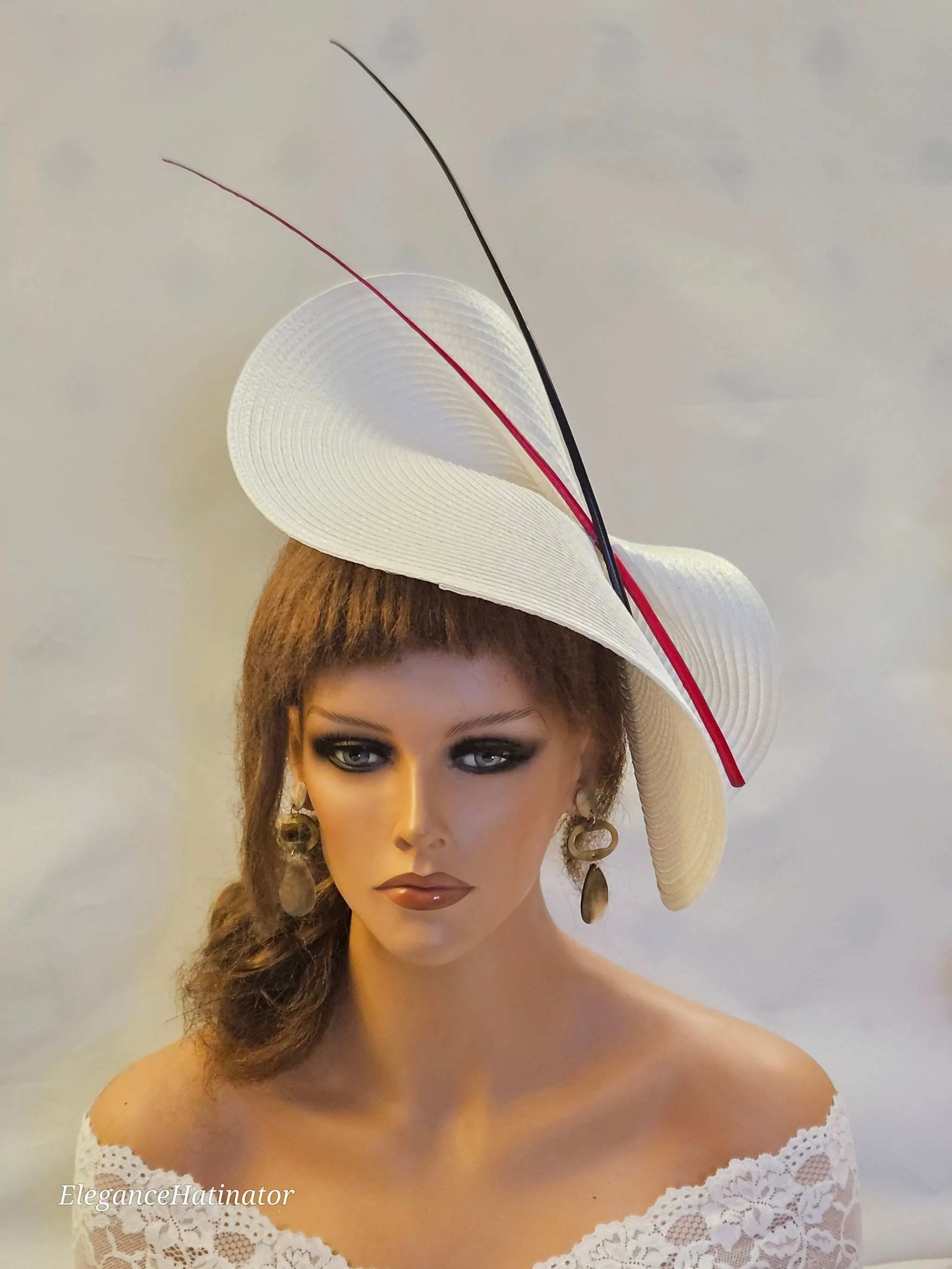 White, Red & Black fascinator Ascot Hat Race Wedding TeaParty Mother of the Bride Hatinator