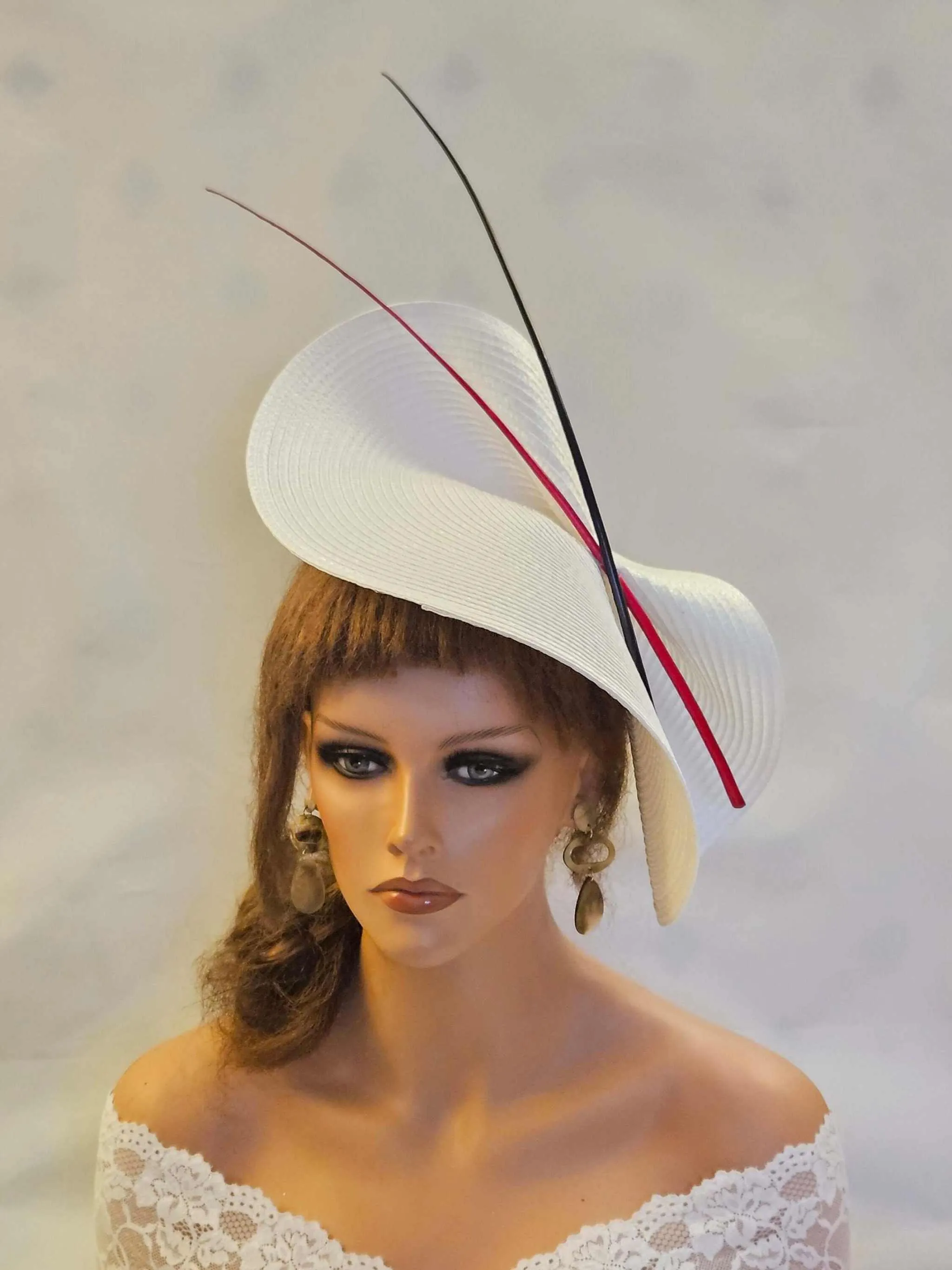 White, Red & Black fascinator Ascot Hat Race Wedding TeaParty Mother of the Bride Hatinator