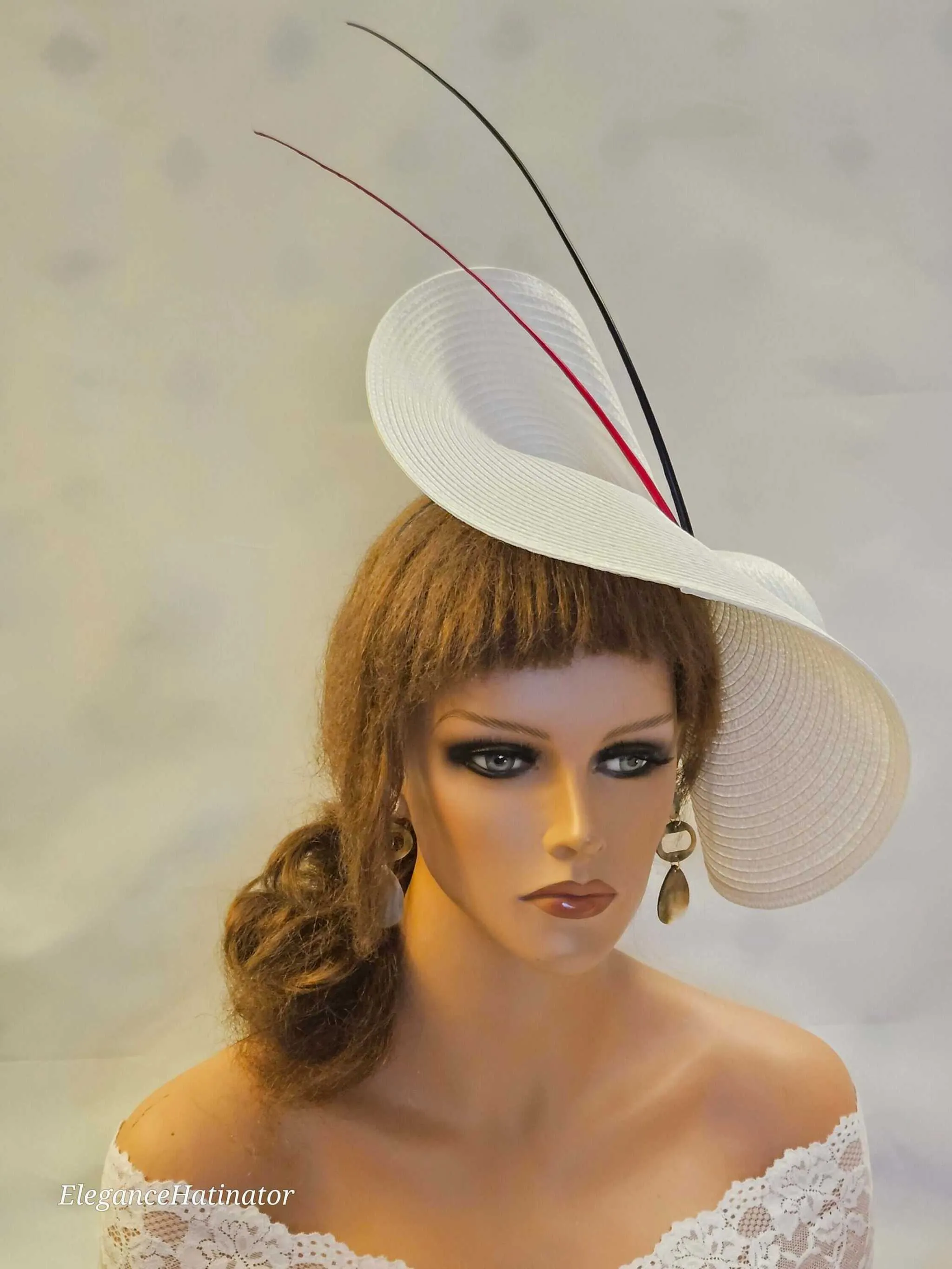 White, Red & Black fascinator Ascot Hat Race Wedding TeaParty Mother of the Bride Hatinator