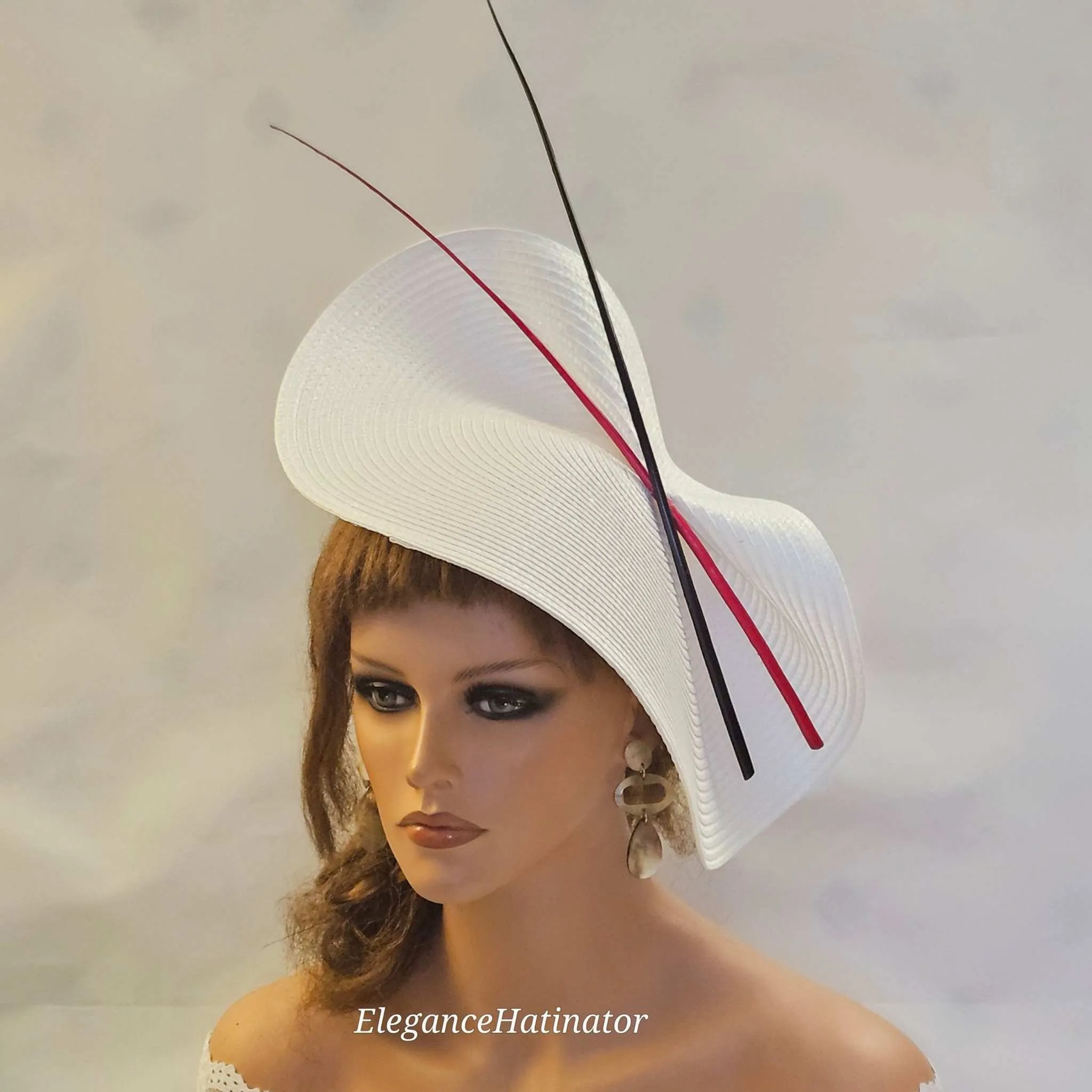 White, Red & Black fascinator Ascot Hat Race Wedding TeaParty Mother of the Bride Hatinator