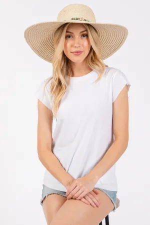 Wide Brim Floppy Sun Hat with Turquoise Stone and Starfish Band Beige - Pack of 6