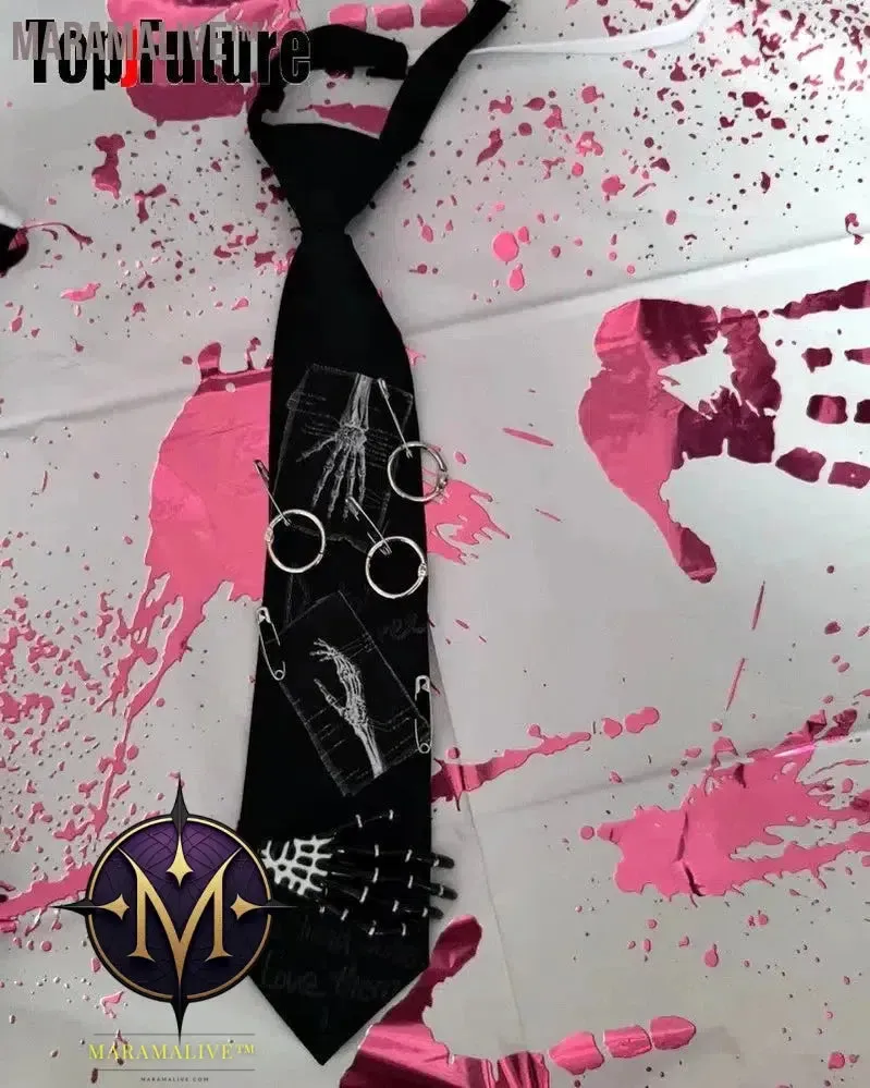 Women Men Y2K Girl Boy Gothic Harajuku Punk Steampunk Pre-Tied Ties Skeleton Necktie Accessories Halloween Cosplay Tie Choker