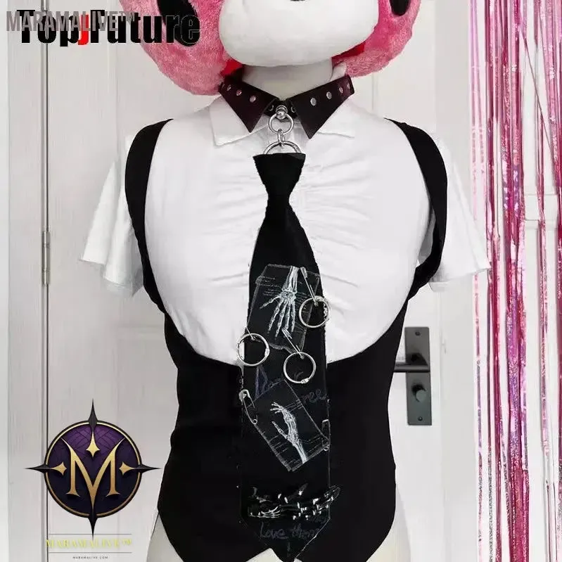 Women Men Y2K Girl Boy Gothic Harajuku Punk Steampunk Pre-Tied Ties Skeleton Necktie Accessories Halloween Cosplay Tie Choker