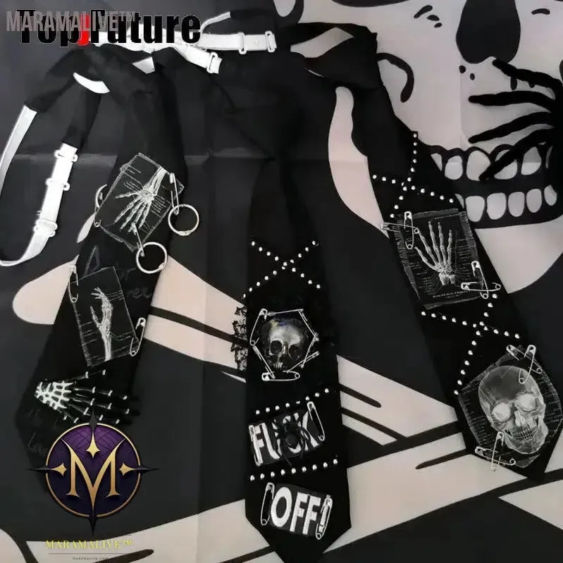Women Men Y2K Girl Boy Gothic Harajuku Punk Steampunk Pre-Tied Ties Skeleton Necktie Accessories Halloween Cosplay Tie Choker