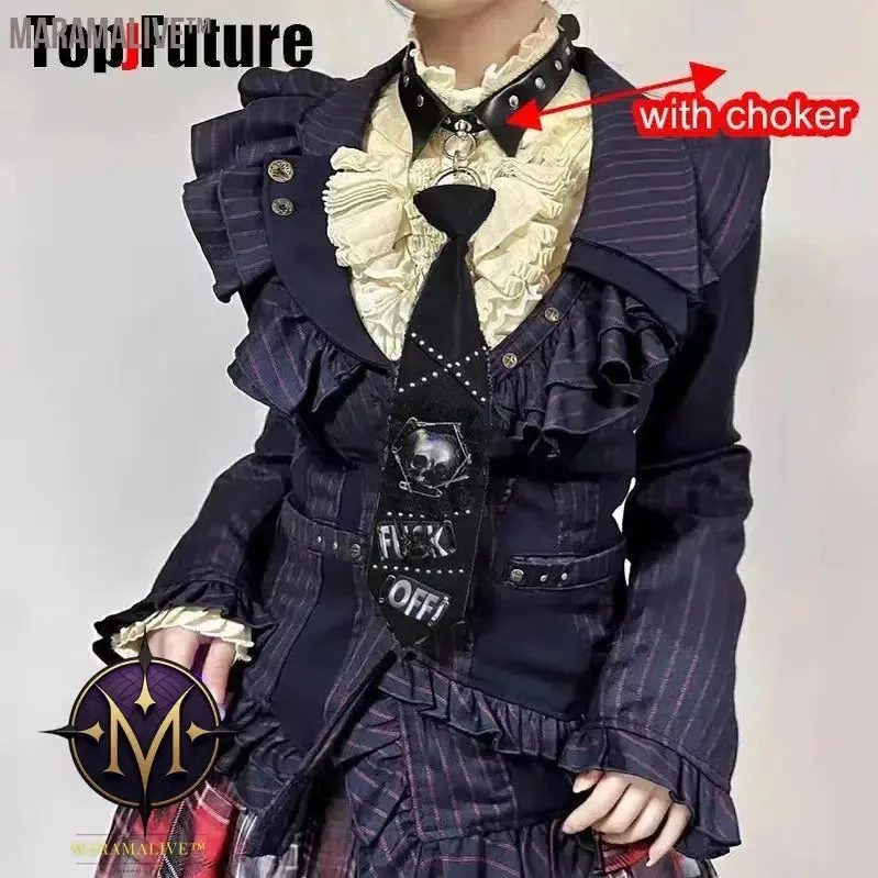 Women Men Y2K Girl Boy Gothic Harajuku Punk Steampunk Pre-Tied Ties Skeleton Necktie Accessories Halloween Cosplay Tie Choker