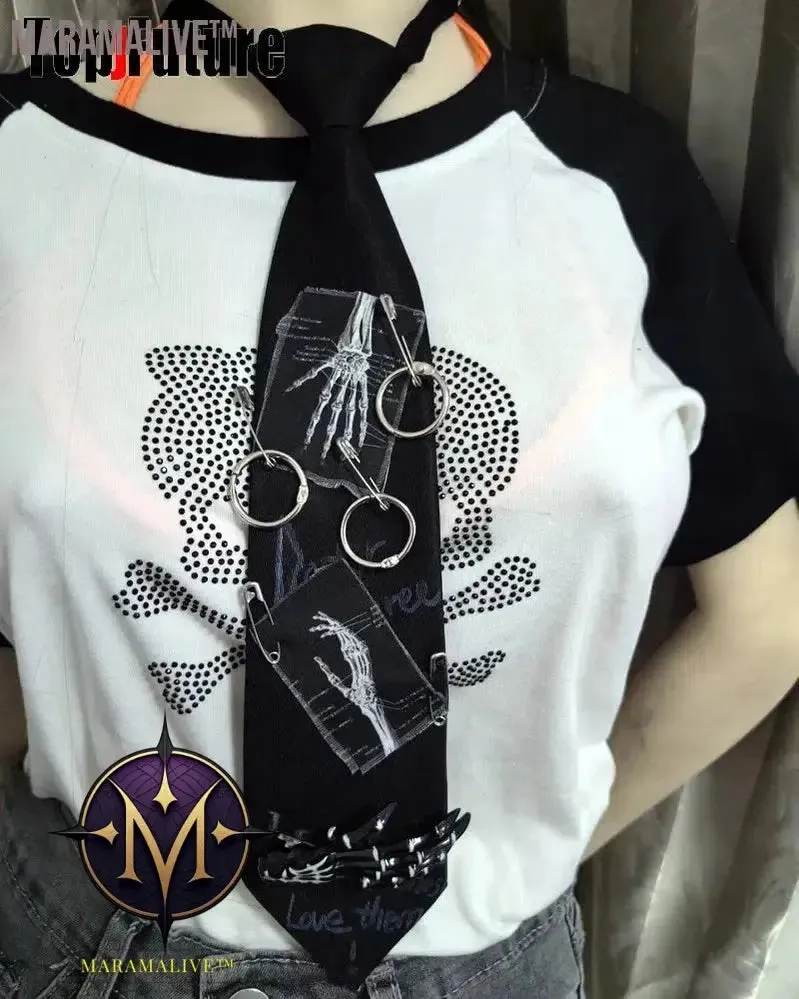 Women Men Y2K Girl Boy Gothic Harajuku Punk Steampunk Pre-Tied Ties Skeleton Necktie Accessories Halloween Cosplay Tie Choker