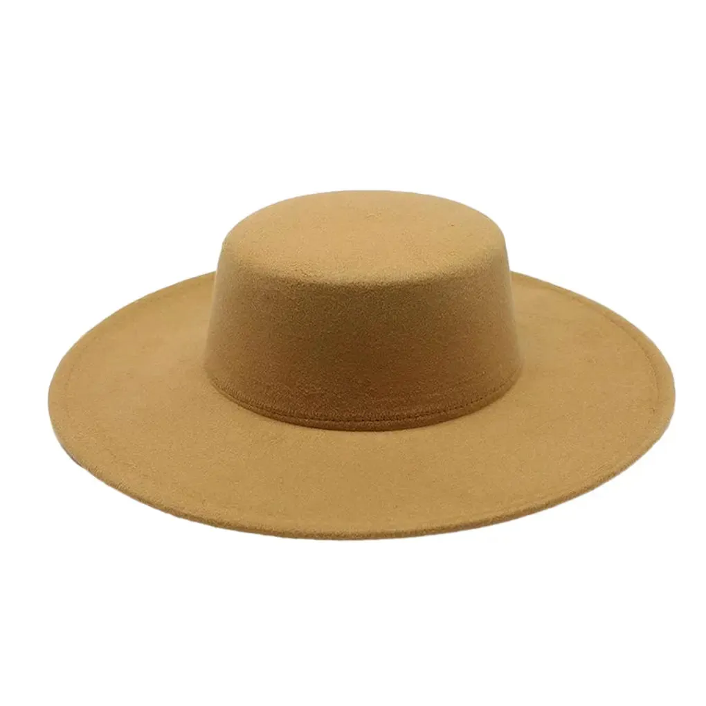 Women's Black Felt Hat, Fashion Classic Blend Fedora Formal Top Hat Wide Brim Flat Church Derby Cap