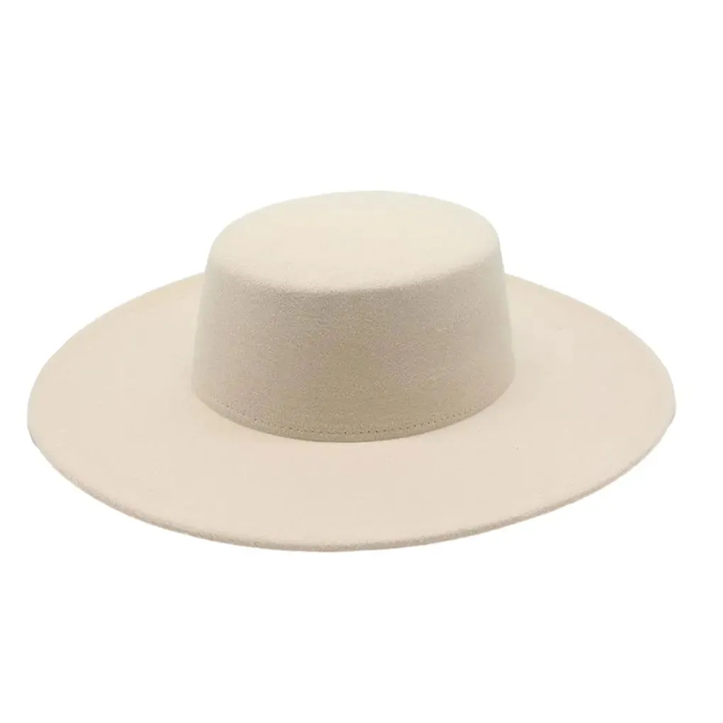 Women's Black Felt Hat, Fashion Classic Blend Fedora Formal Top Hat Wide Brim Flat Church Derby Cap