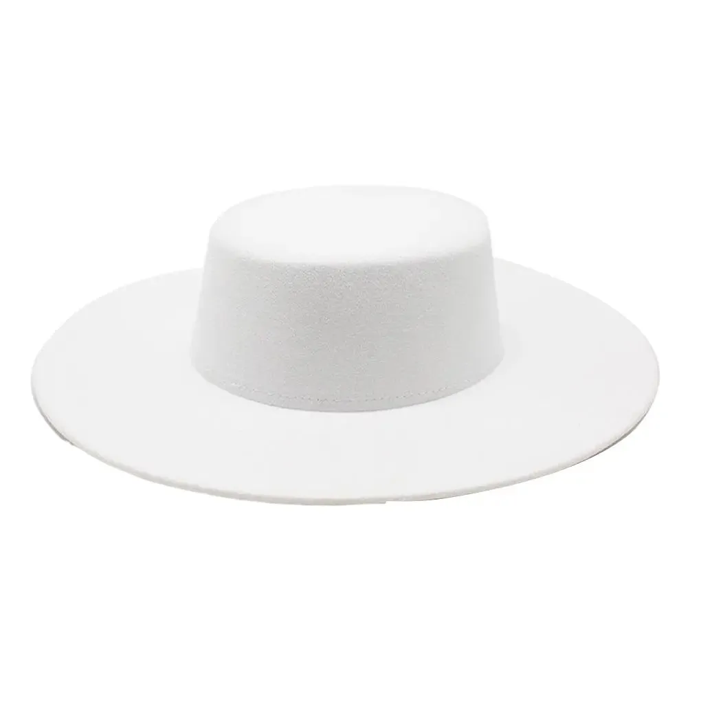 Women's Black Felt Hat, Fashion Classic Blend Fedora Formal Top Hat Wide Brim Flat Church Derby Cap