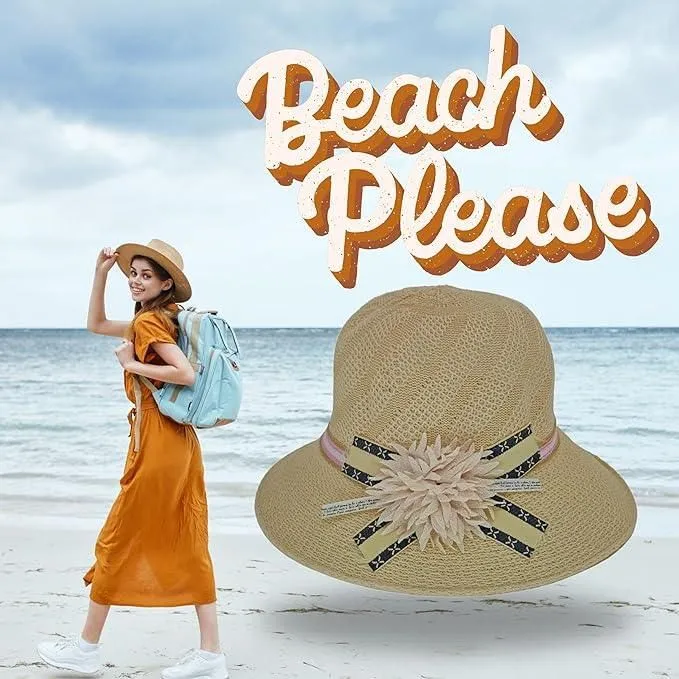 Womens Mens Wide Brim Straw Panama Hat Fedora Summer Beach Hat UPF Straw Hat for Women
