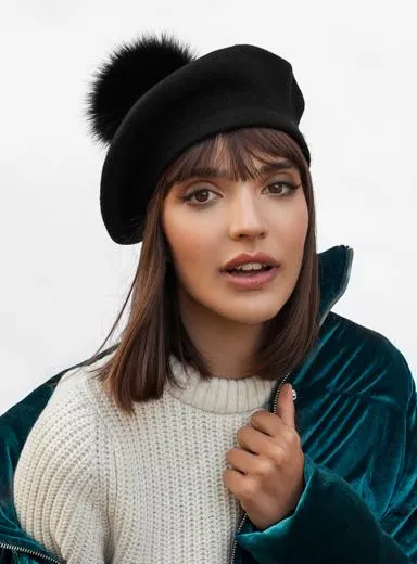 Wool Beret Faux Pom