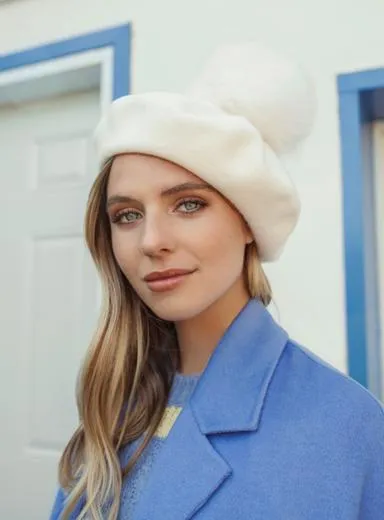 Wool Beret Faux Pom