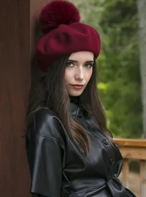 Wool Beret Faux Pom